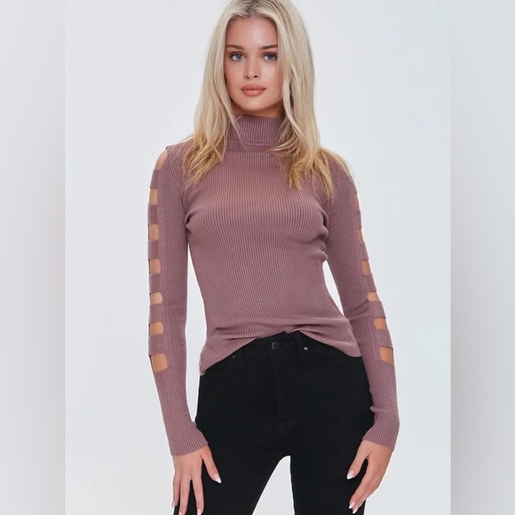 Forever 21 Ribbed Ladder Cutout Sweater - Purple - Size Small - NEW With Tag - Picture 1 of 8